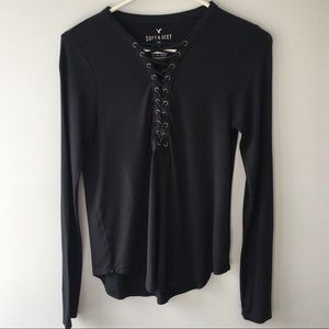 American Eagle Lace up Long Sleeve Soft & Sexy Top